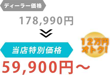 ディーラー価格178,990円がT-tech.だと59,900円～。12万円もお得！