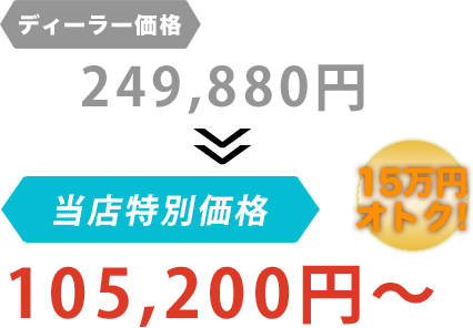 ディーラー価格249,880円がT-tech.（ティーテック）だと105,200円～。15万円もお得！